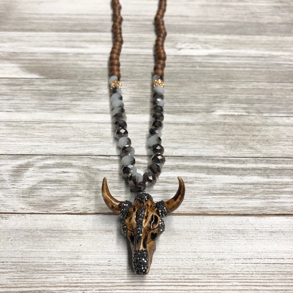 Long Cow Skull Beaded Necklace